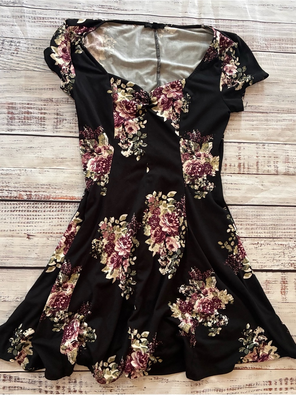 BeBop Black Midi Dress with Burgundy Floral Print